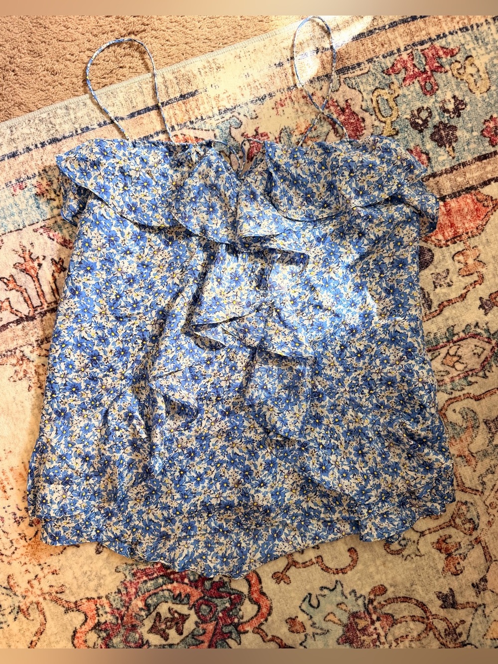 Banana Republic Blue Floral Ruffle Cami